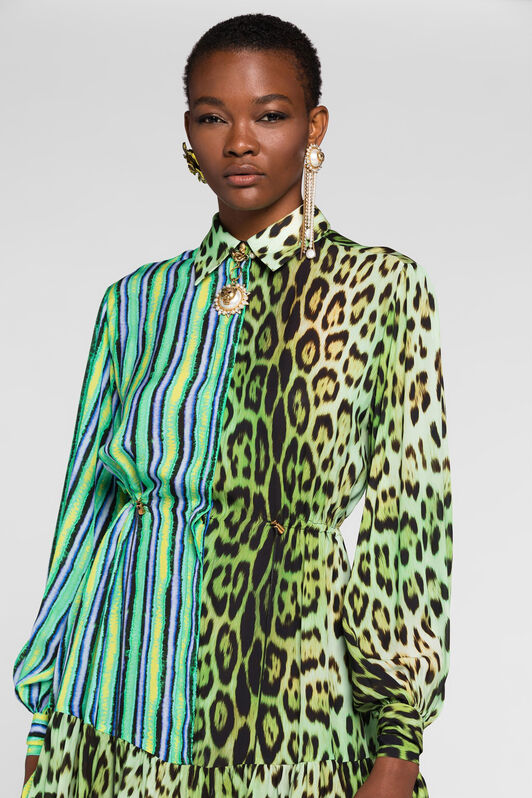 RC Mix-print shirt dress LIME QKT165-7HF53