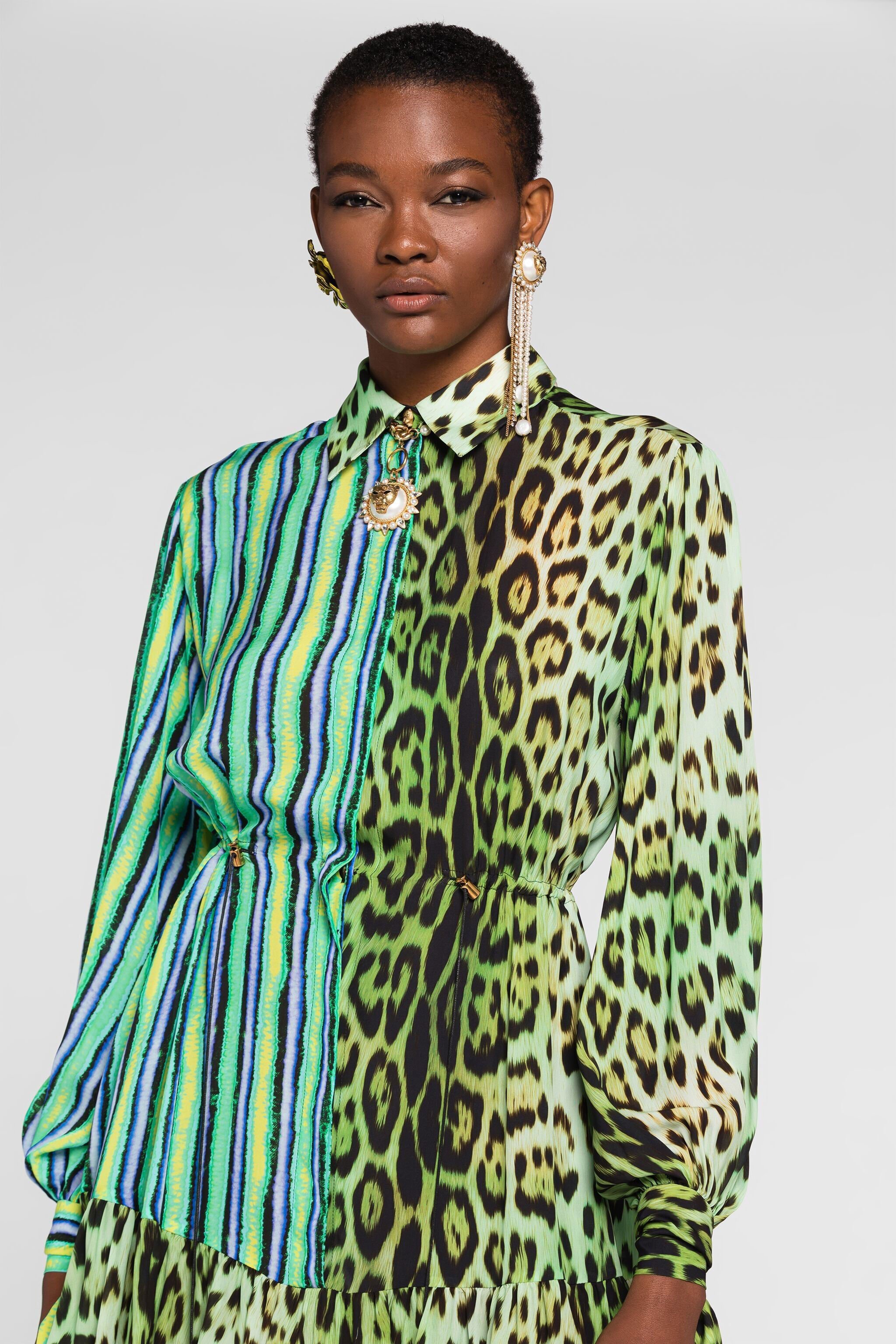 RC Mix-print shirt dress LIME QKT165-7HF53