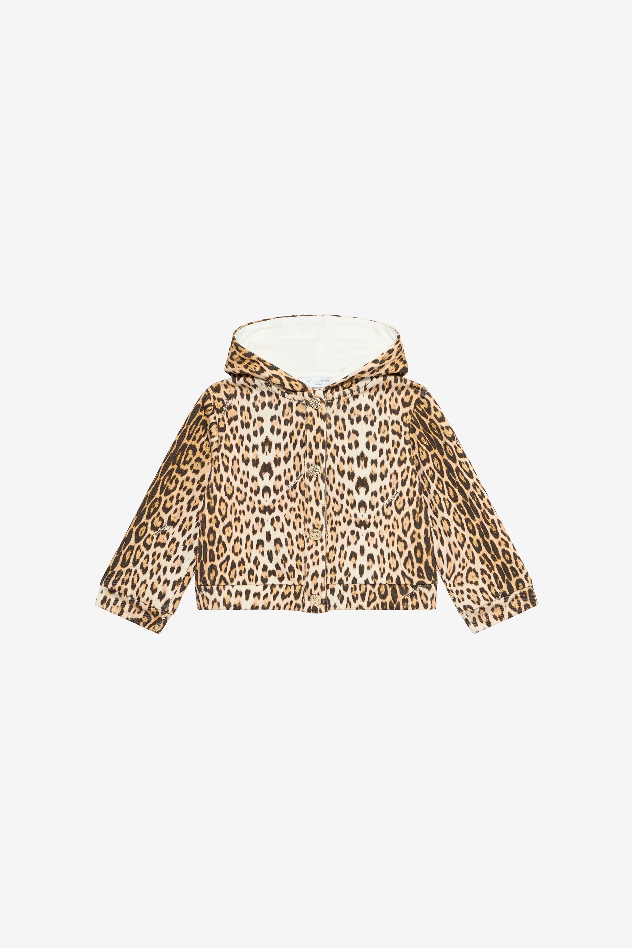 JU Felpa Con Cappuccio E Stampa Jaguar Skin Marrone chiaro UJT664-5OO52