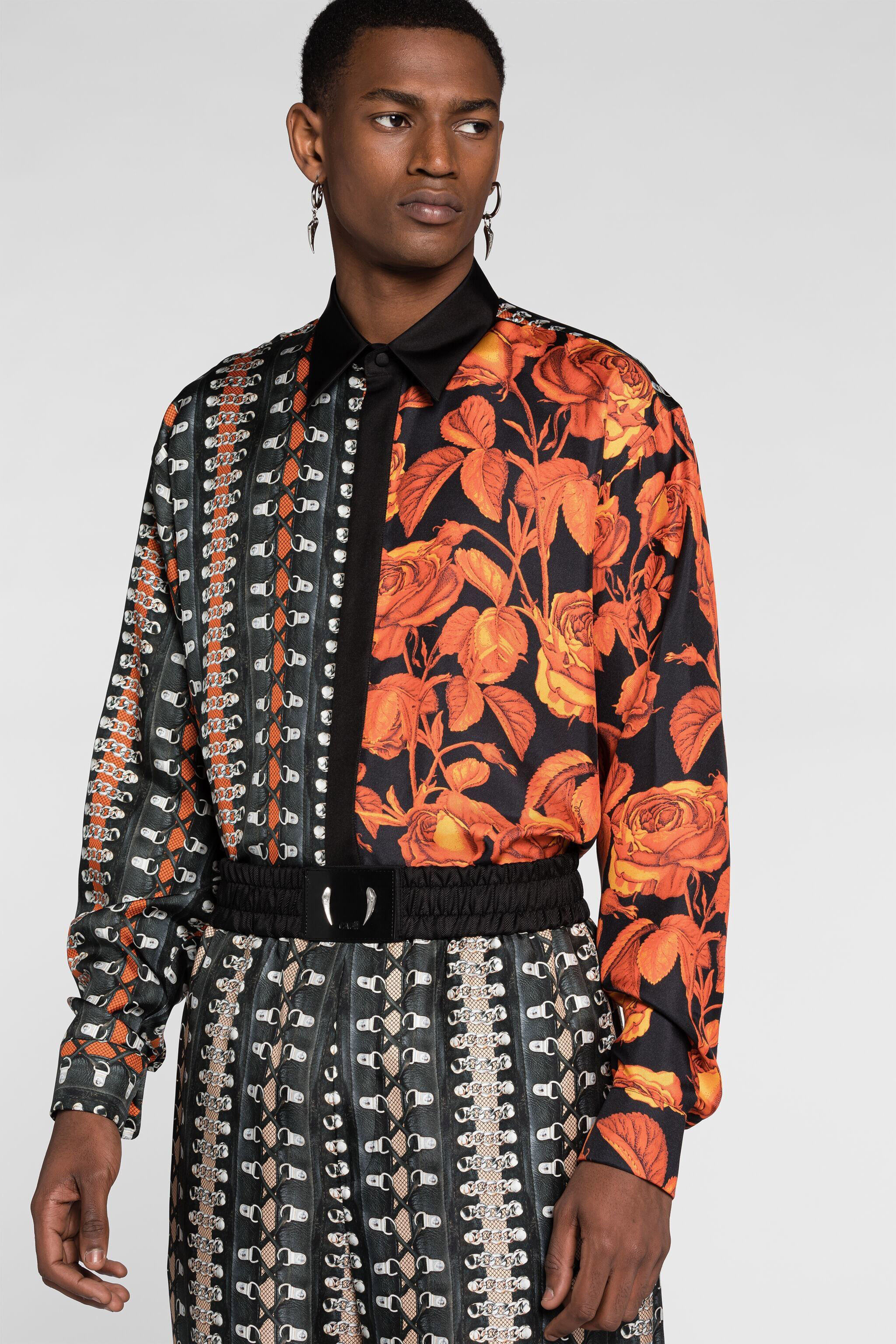 RC Flower Bondage-Print Silk Shirt ORANGE/BLACK PNT731-4QF24