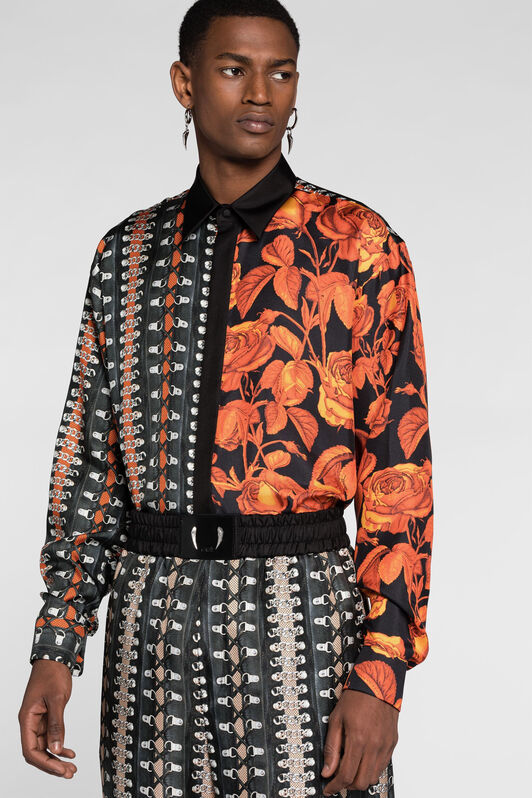 RC Flower Bondage-Print Silk Shirt RC Flower Bondage-Print Silk Shirt ORANGE/BLACK PNT731-4QF24