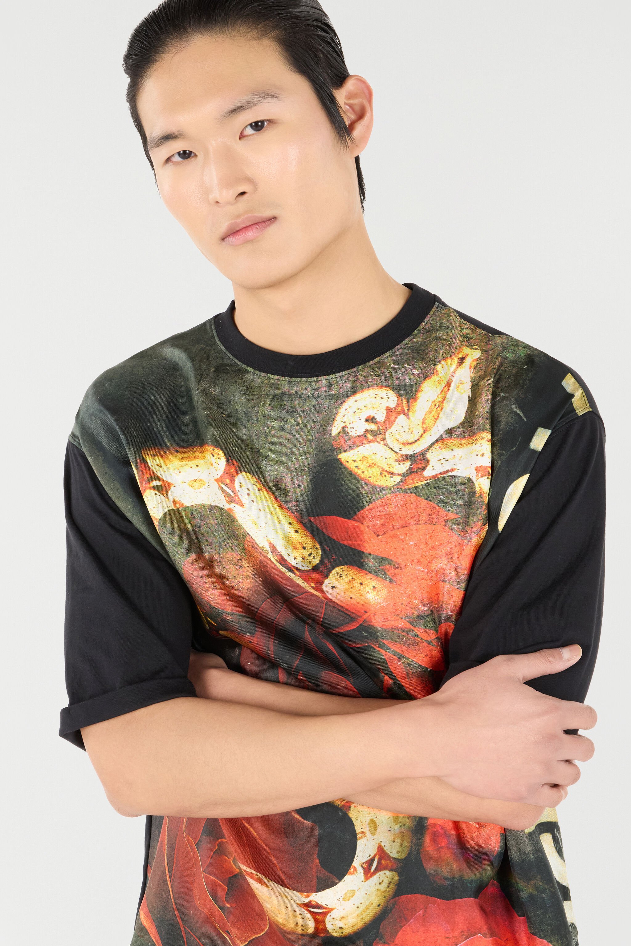 RC T-Shirt With Rose And Snake Print Red URT62C-4QN59
