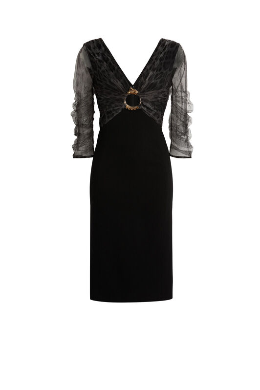 RC Sheer-overlay cocktail dress Negro LQT144-WB002