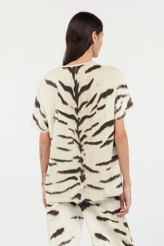 RC Camiseta oversize para mujer con estampado de Tigresa Blanca OGAT X Roberto Cavalli Negro/Blanco UQT68A-3DA39