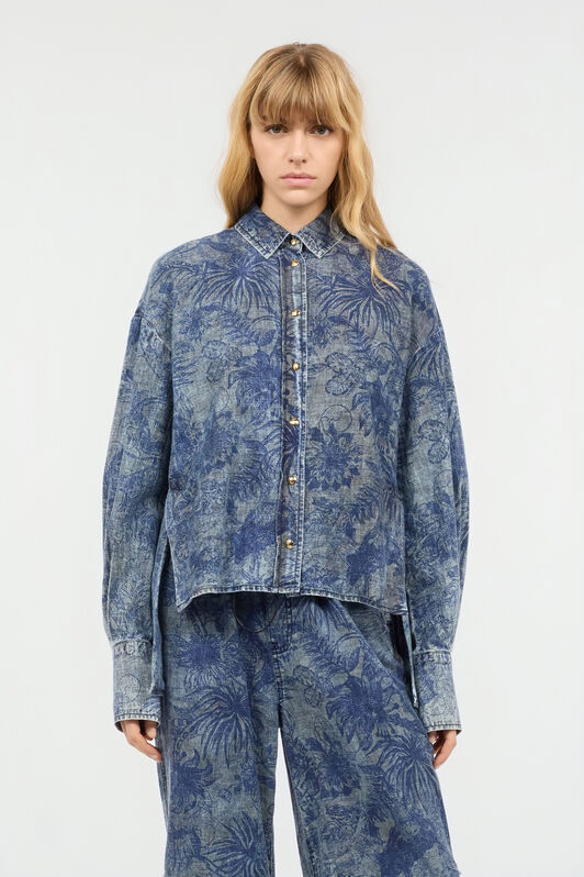 JC Floral-Print Shirt Blue UFT144-UF210