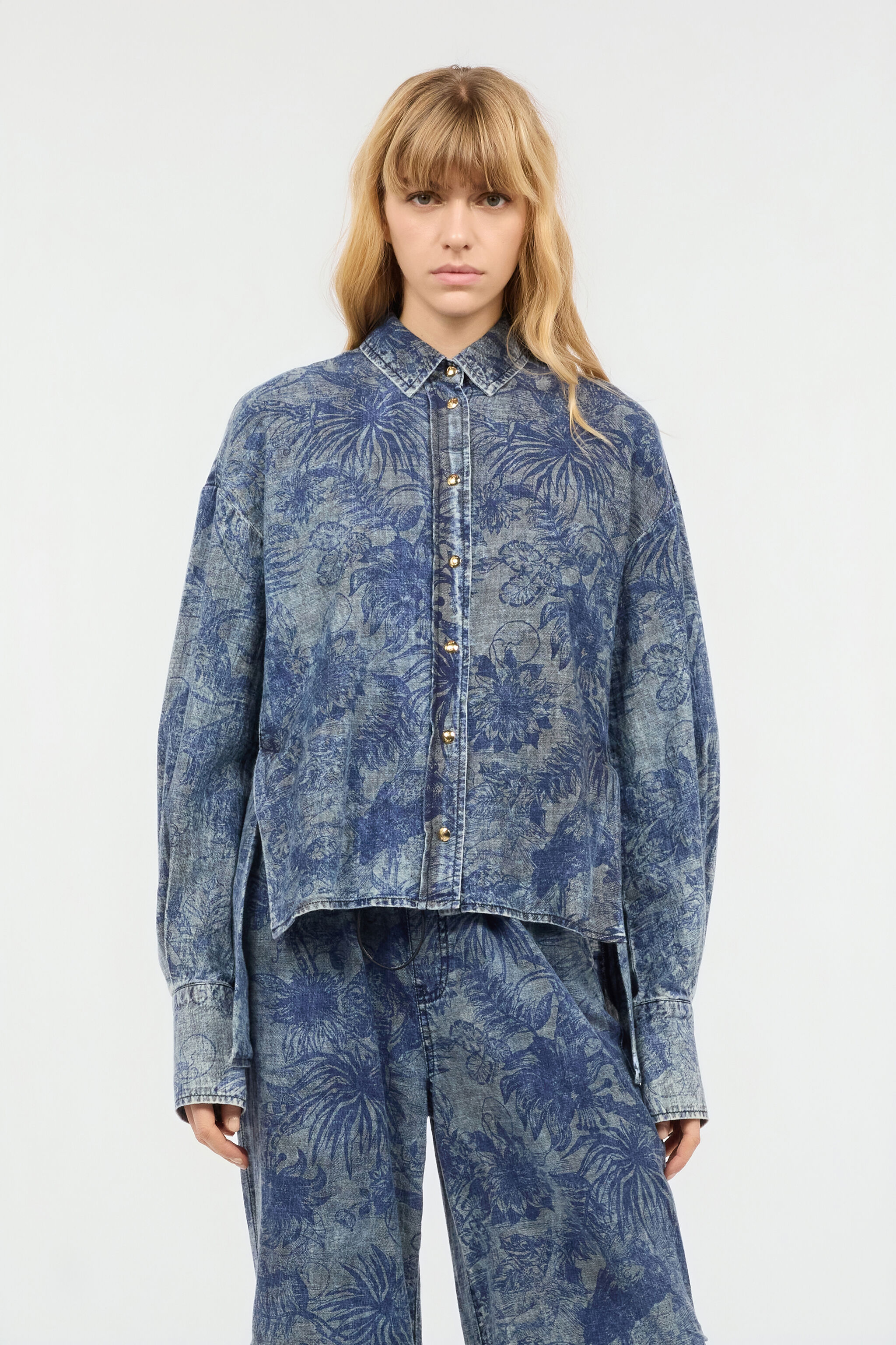 JC Floral-Print Shirt Blue UFT144-UF210