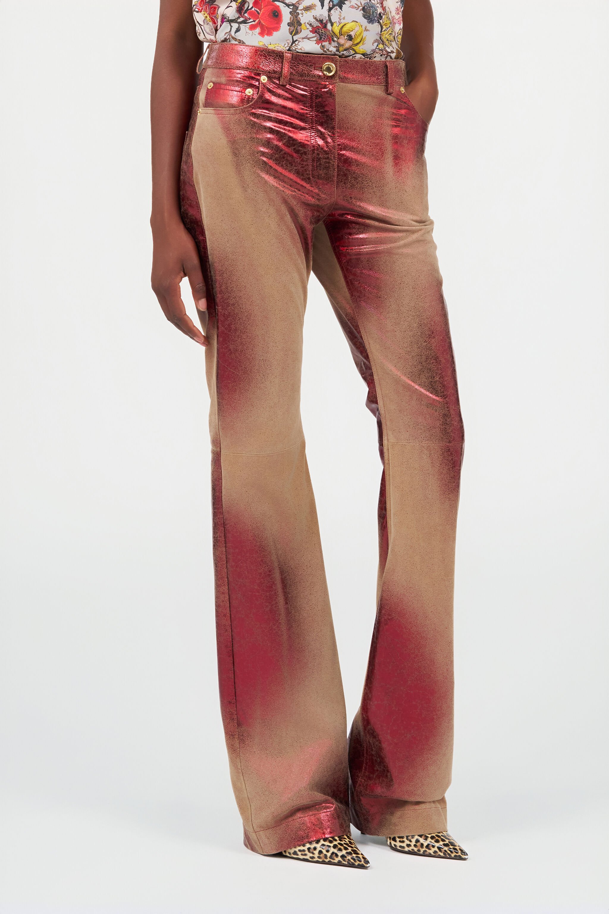 RC Schlaghose aus Metallic-Leder SAND/RED WQP221-PC002