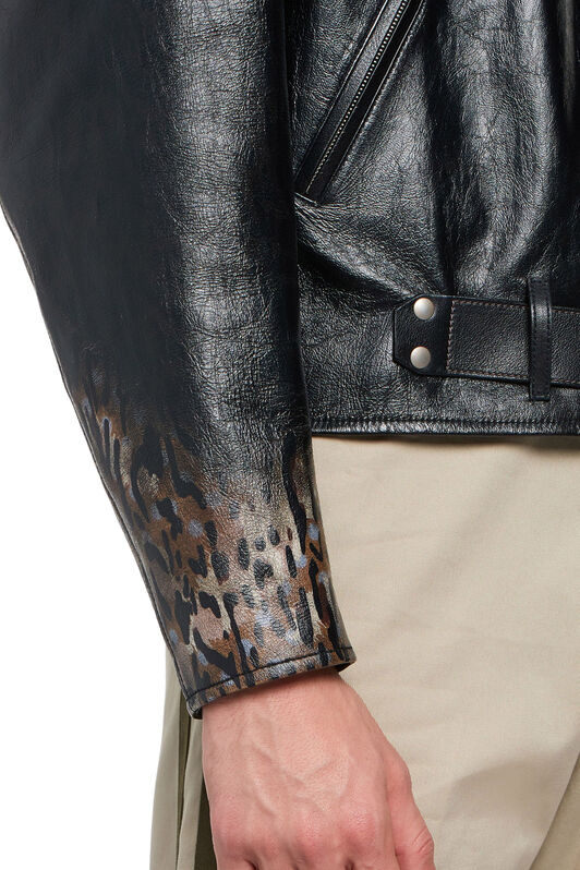 RC Ikat Leopard leather biker jacket CATKIN/N.WHITE/BLACK INP815-PFP56
