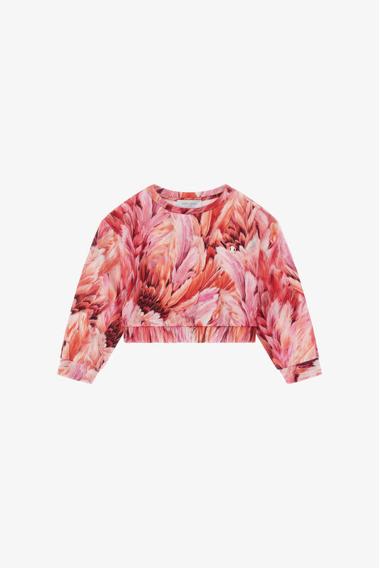 JU Cropped Sweatshirt With Plumage Print BABY PINK TJT68P-5ON15