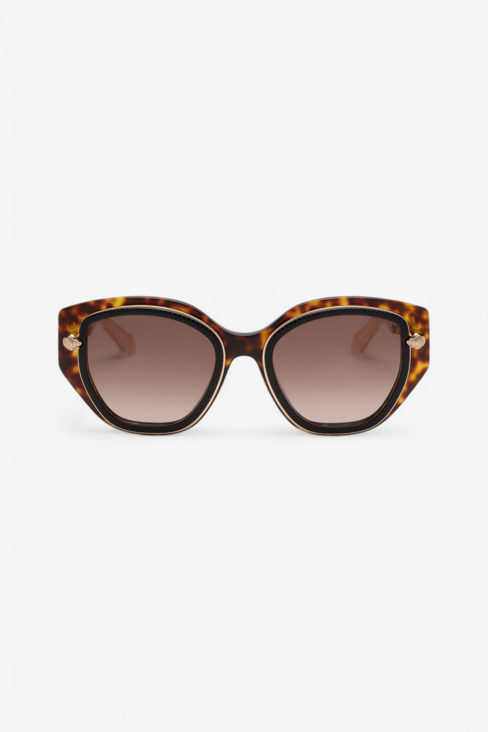 RC Sonnenbrille mit breiter und femininer Vorderseite und doppeltem Ring als Dekor BLACK TOP+HAVANA UALD05-ID200