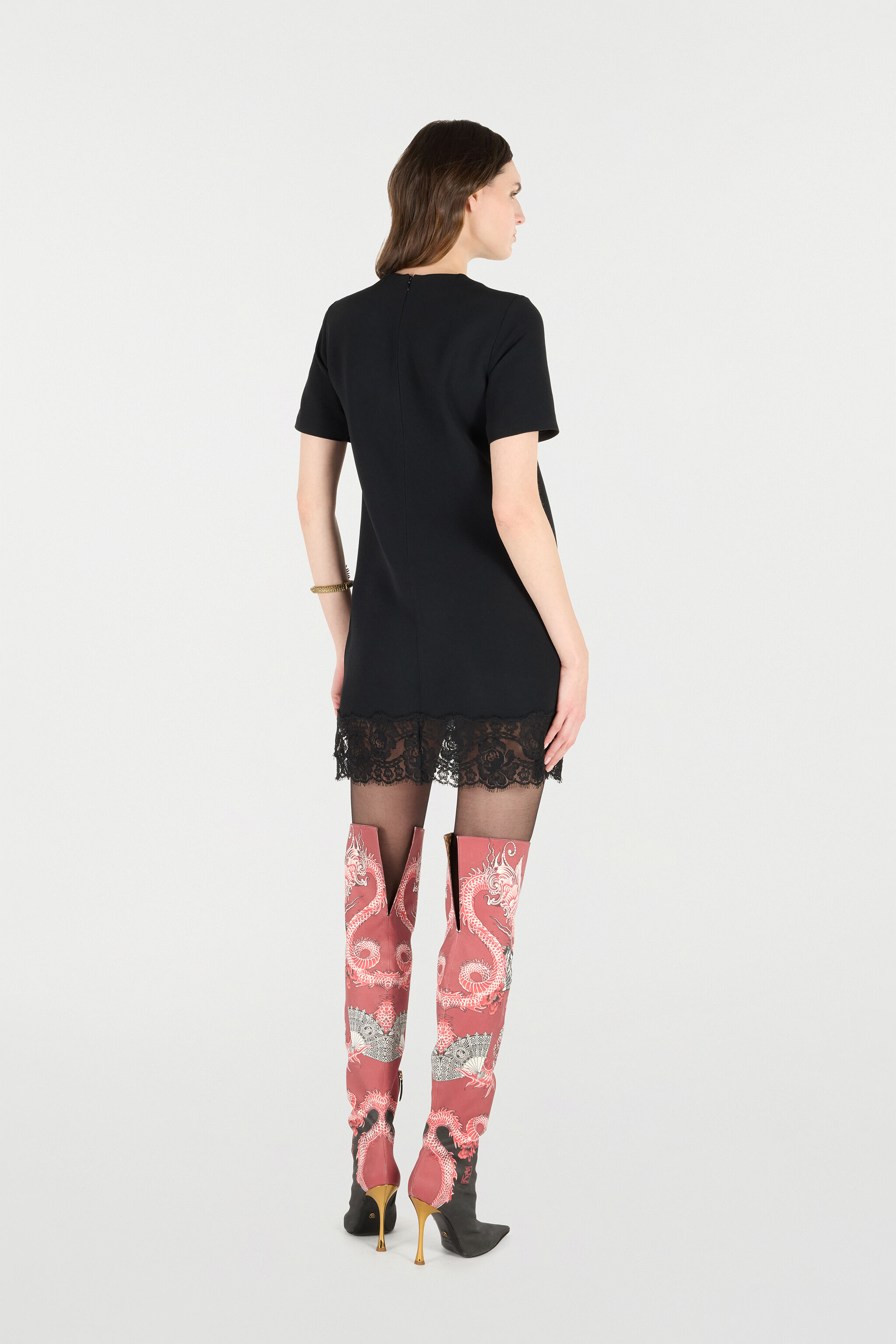 RC Mini Dress with Lace Hem Schwarz VKT135-KU013