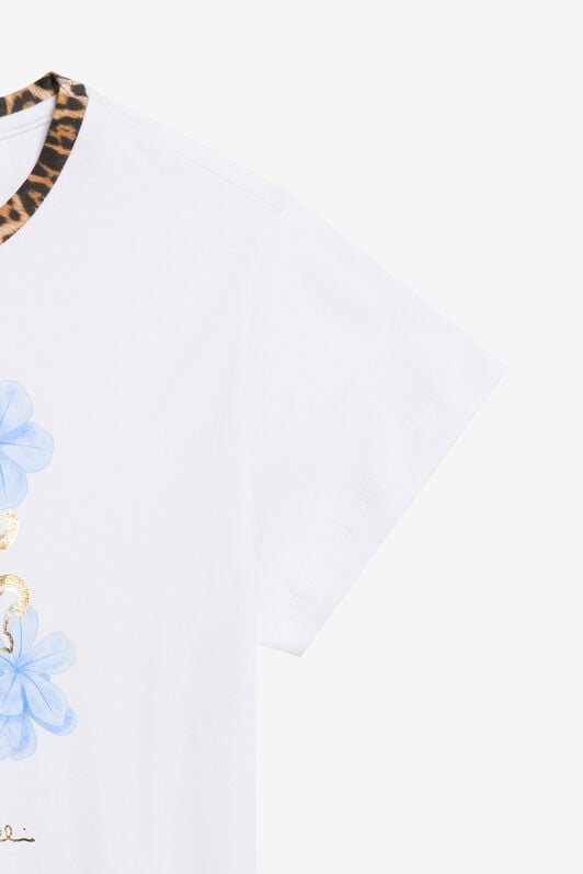 JU T-Shirt mit RC-Blumenlogo und Leoparden-Detail JU T-Shirt mit RC-Blumenlogo und Leoparden-Detail OPTICAL WHITE WJT60Q-JD001