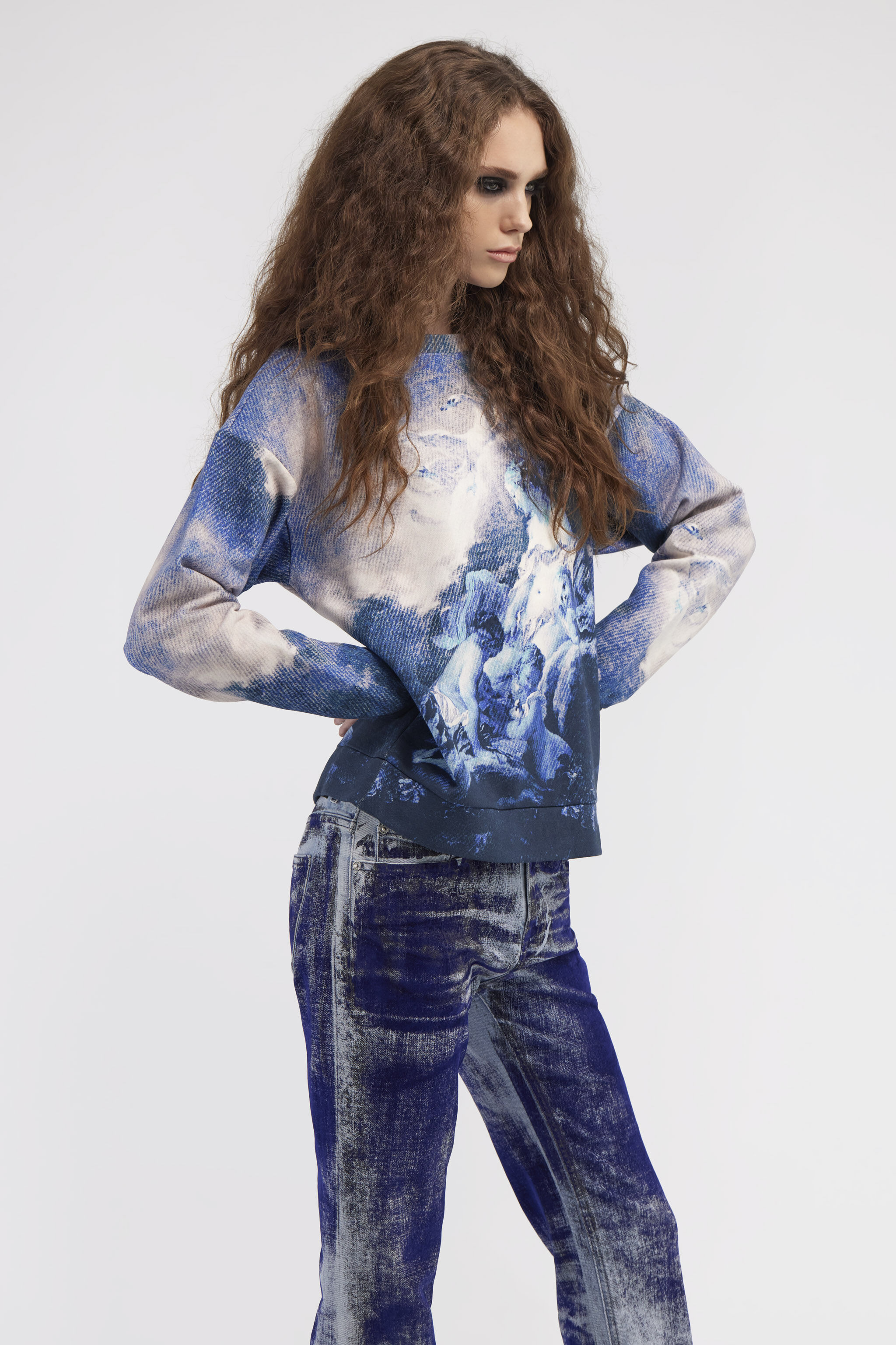 RC Sweatshirt with Denim Wild Leda print Dark blue RWT64C-2OI16