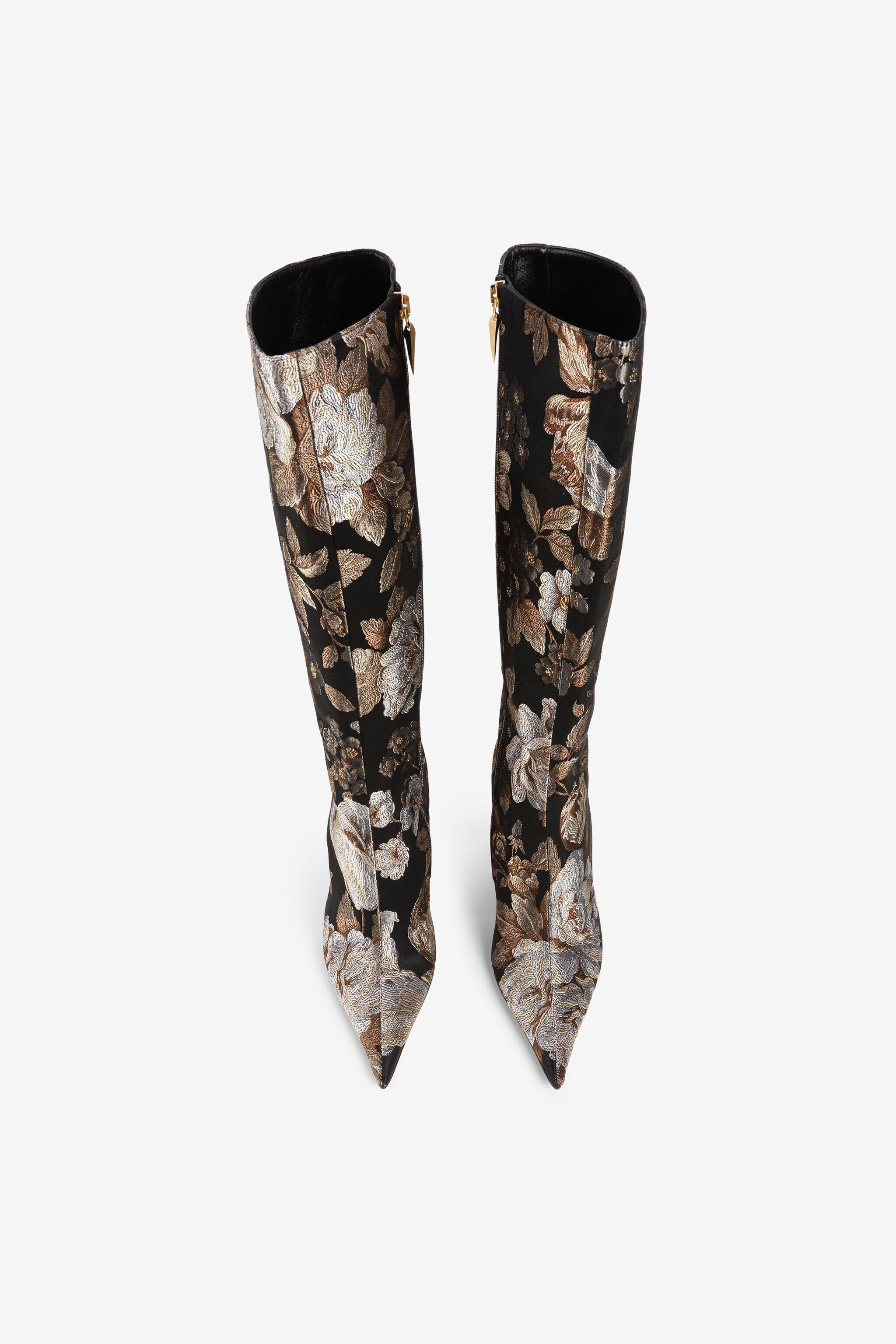 Floral Brocade Tiger Tooth Knee High Boots in MULTIFLOWER for Women Roberto Cavalli