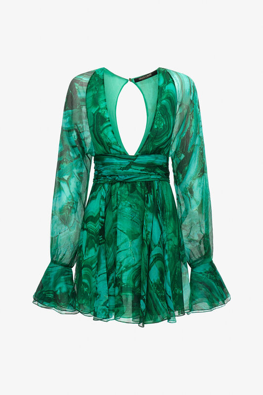 RC Malachite Print Silk Mini Dress Green TKT136-CKN06