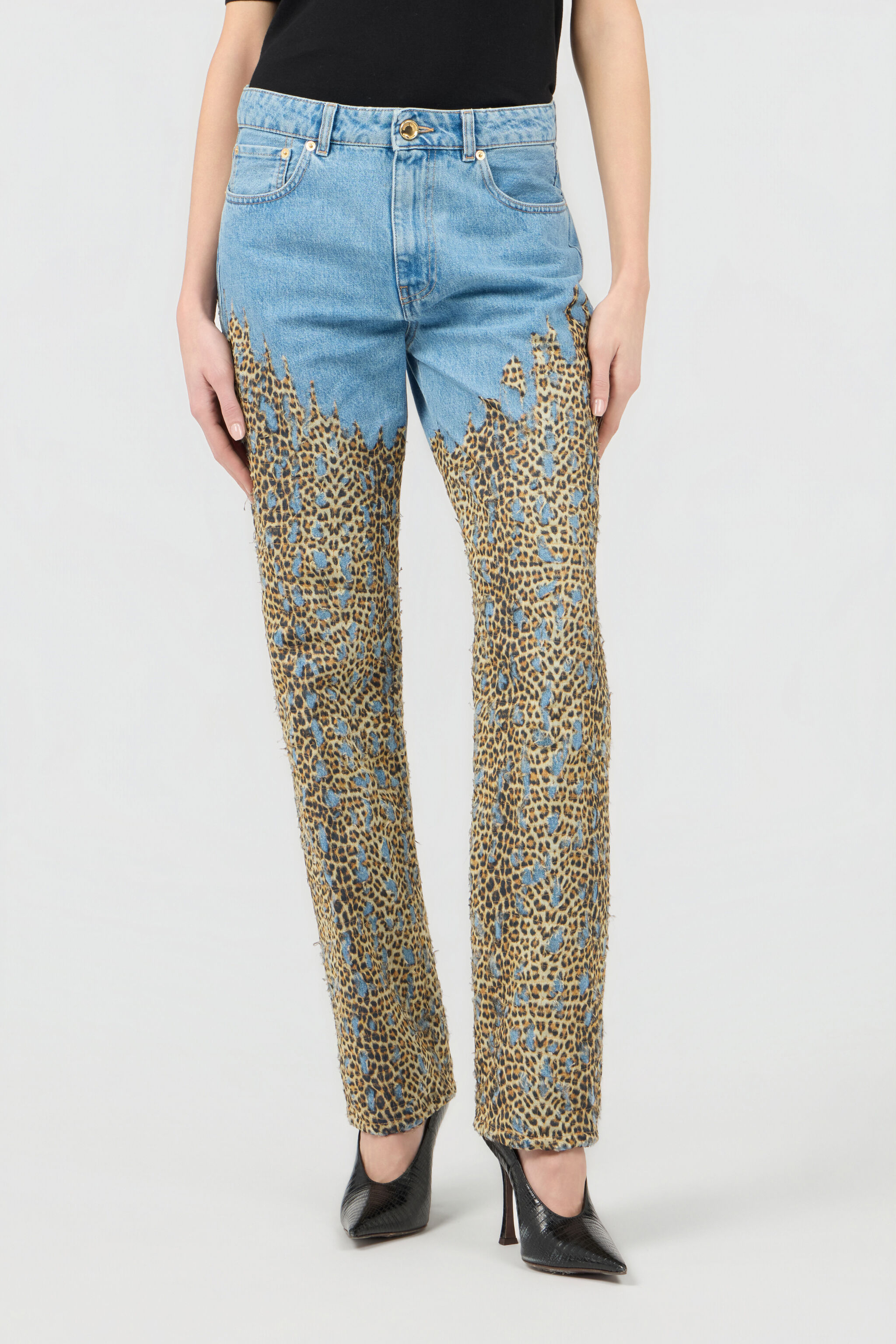RC Wide Leg Denim Jeans With Baby Jaguar Print DARK BLUE WQJ210-VT003