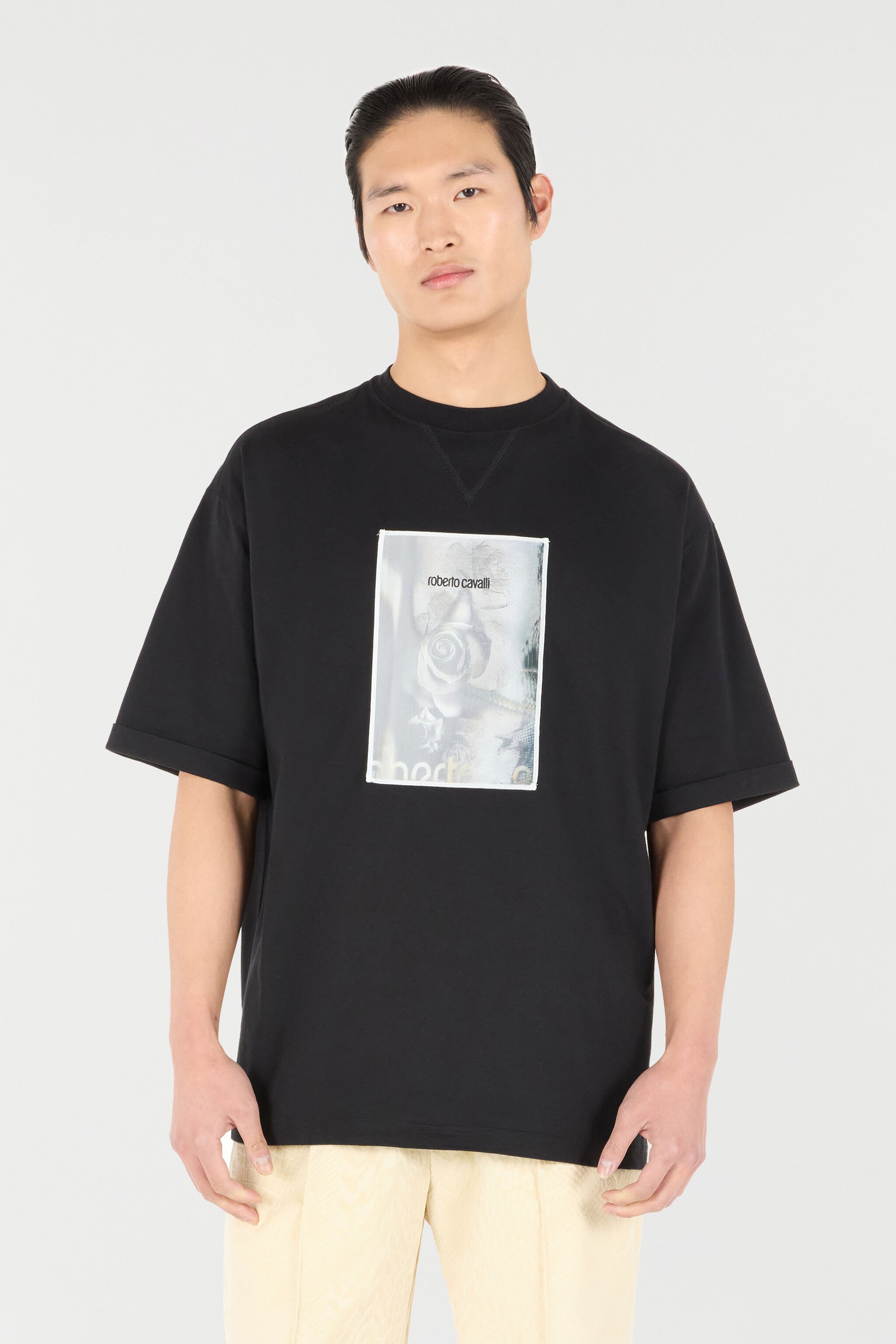 RC T-Shirt mit Print Rose und Logo Schwarz URT62Q-KB031