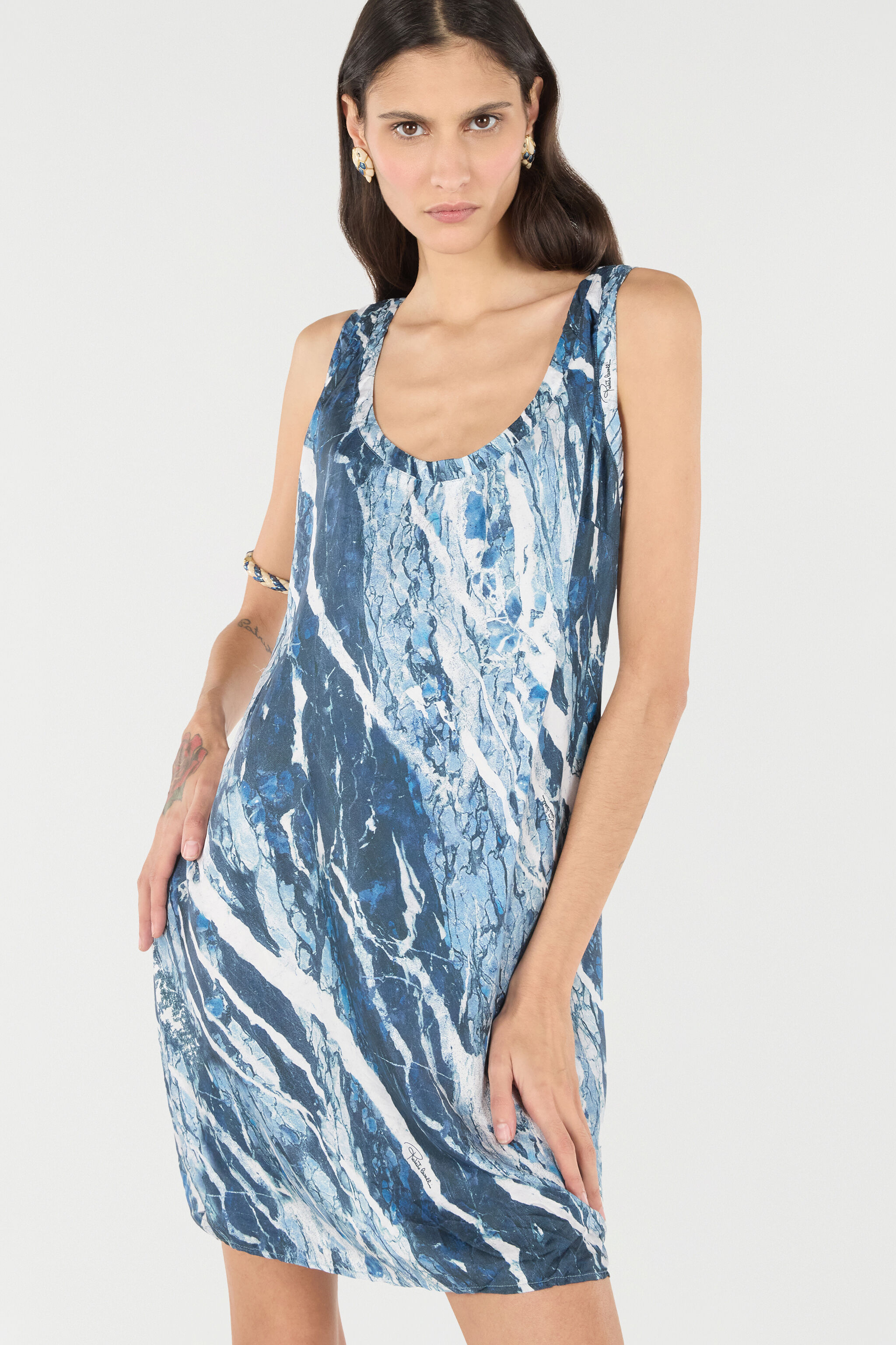 RC Minikleid aus Seide mit Print Marble Dunkelblau UKT109-4QN22