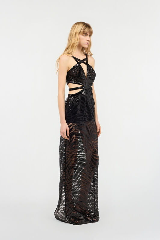 JC Robe Vaporeuse Avec Motif Zebra Pailleté Noir UFT182-UF248