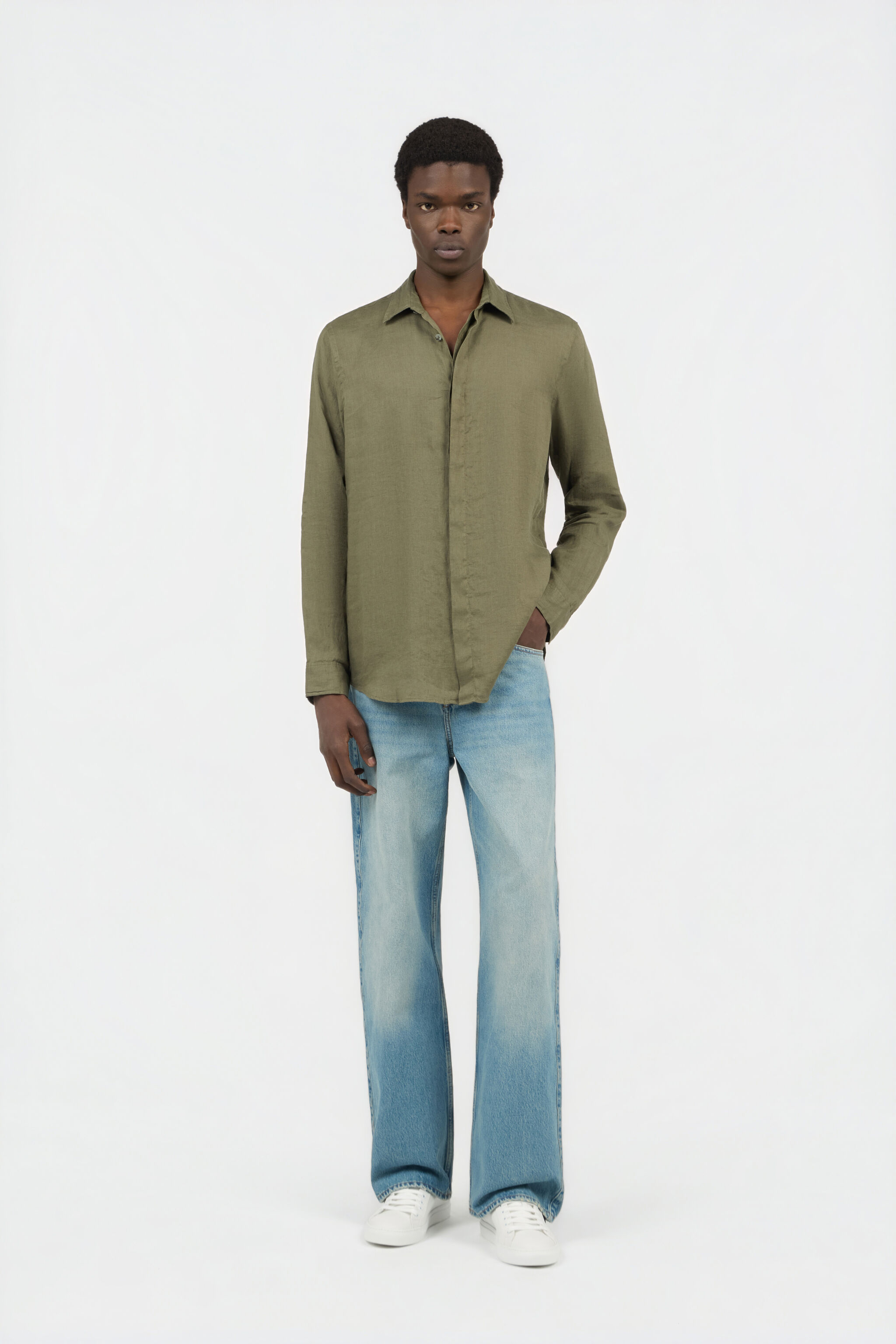 Military Green Linen Shirt in BROWN for Men | Roberto Cavalli®