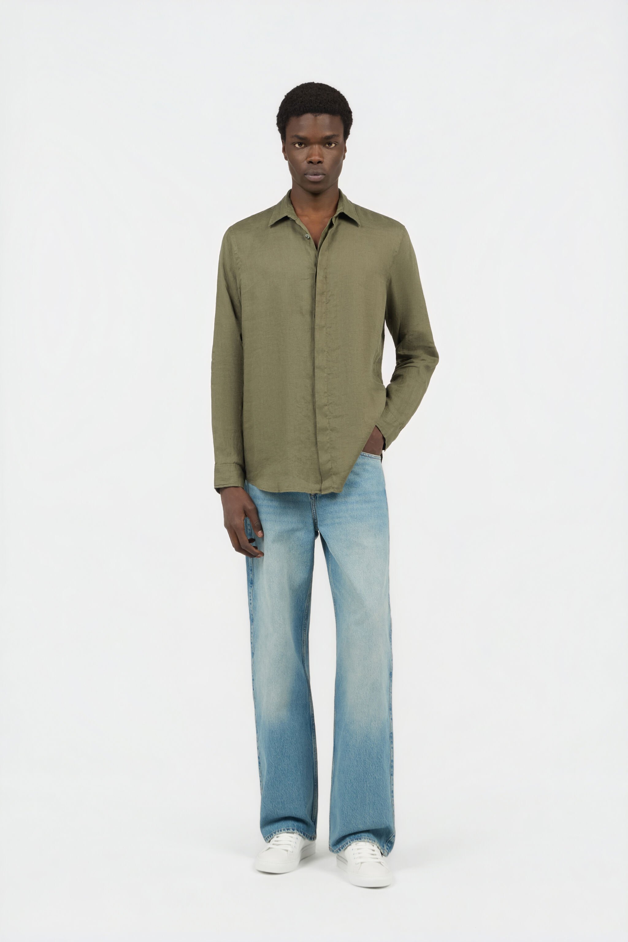 RC Chemise en Lin Vert Militaire BROWN SOT70M-LG032