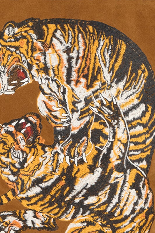 RC Suede Leather Jacket with Flowers and Tigers Brown VRP461-PJ007