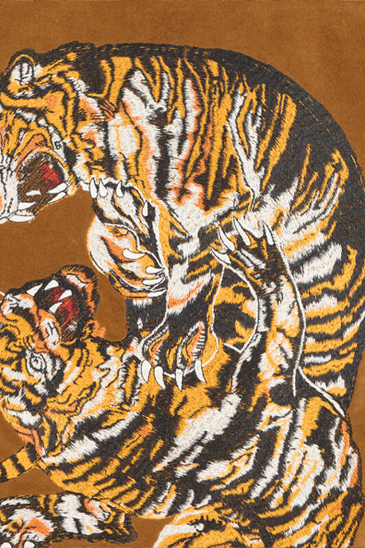 RC Suede Leather Jacket with Flowers and Tigers RC Suede Leather Jacket with Flowers and Tigers Brown VRP461-PJ007