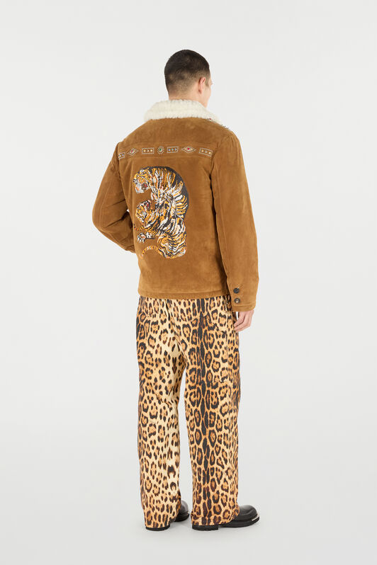 RC Suede Leather Jacket with Flowers and Tigers Brown VRP461-PJ007