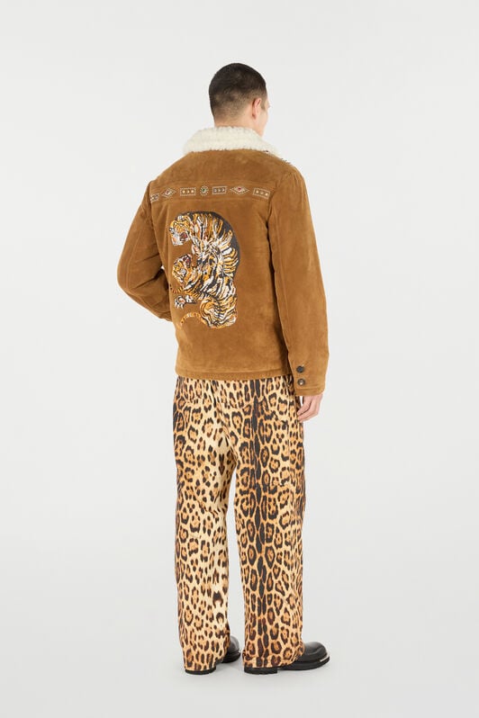 RC Suede Leather Jacket with Flowers and Tigers RC Suede Leather Jacket with Flowers and Tigers Brown VRP461-PJ007