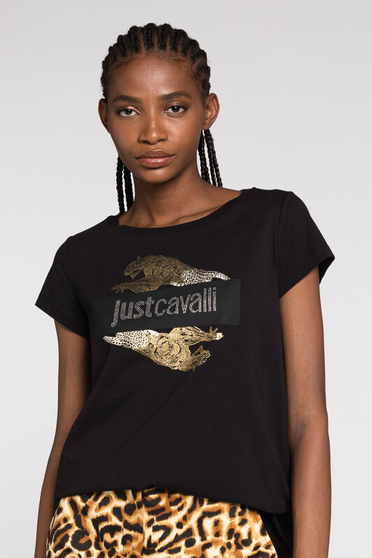 JC T-shirt à imprimé léopard et logo Just Cavalli NOIR Q61444-Q0347