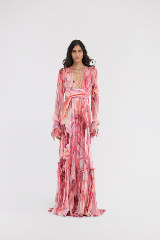 RC Long dress Plumage print Fuchsia SWT123-CKL71