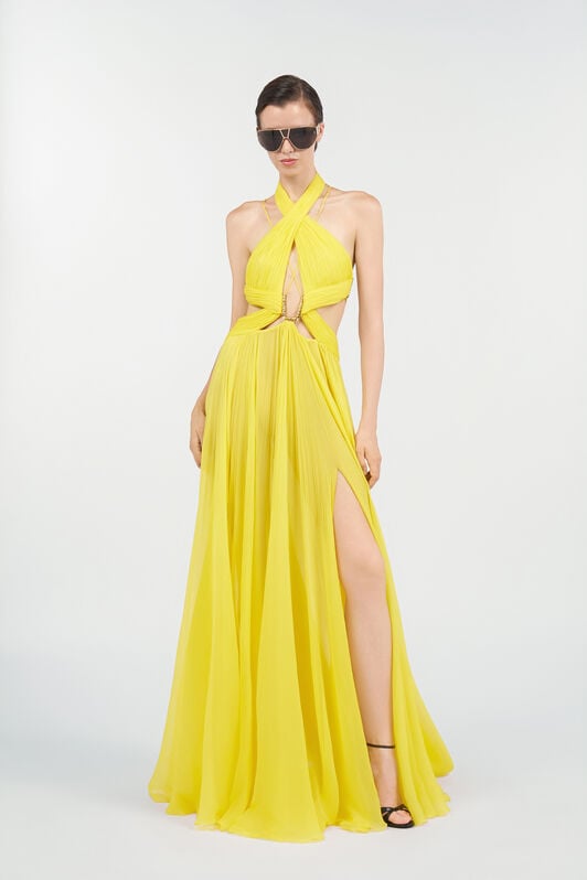 RC Robe Maxi Jaune en Soie avec Découpes YELLOW WQT129-CQ002