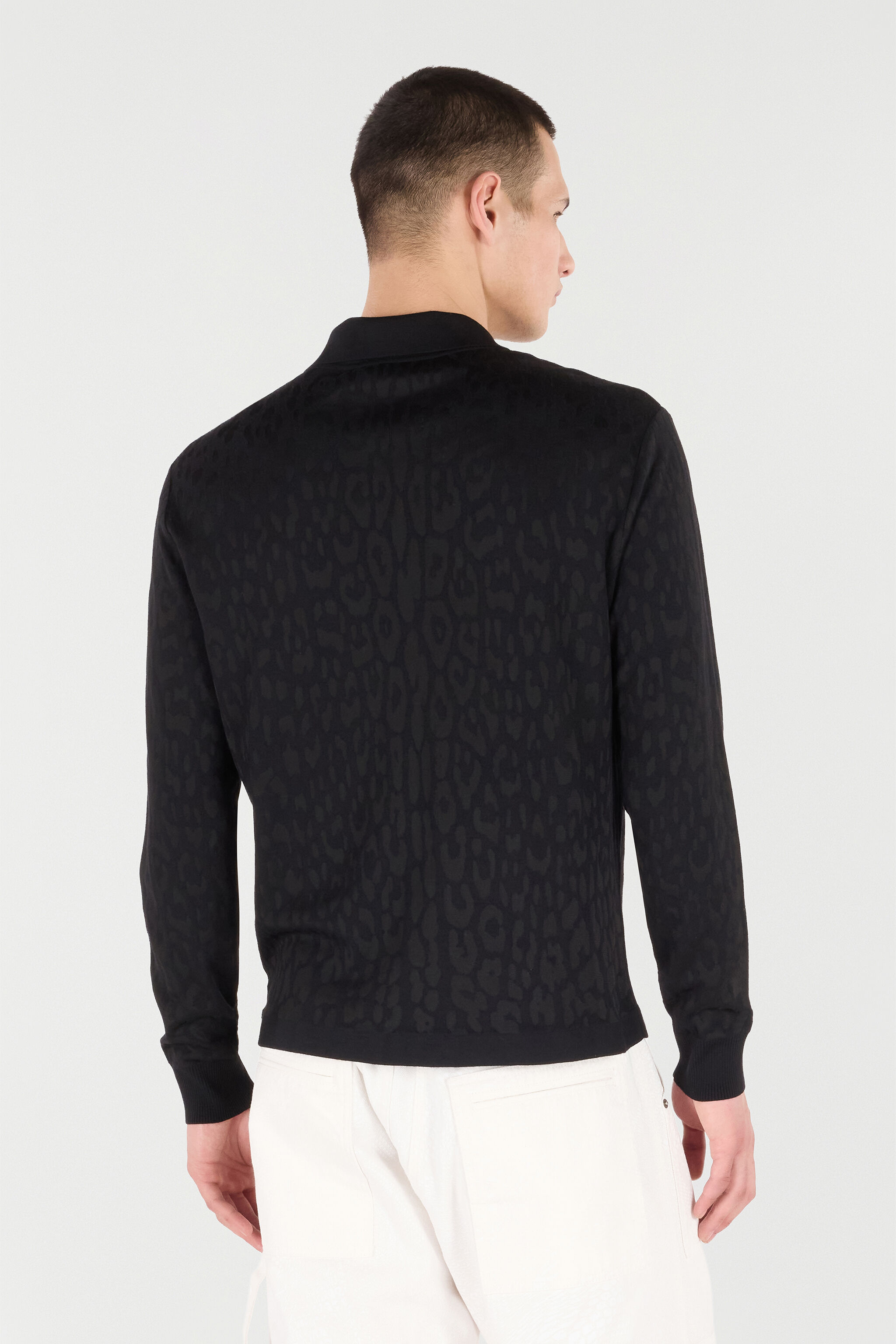RC Long-Sleeve Knit Polo Shirt with Jaguar Skin Black VRM641-MQ028