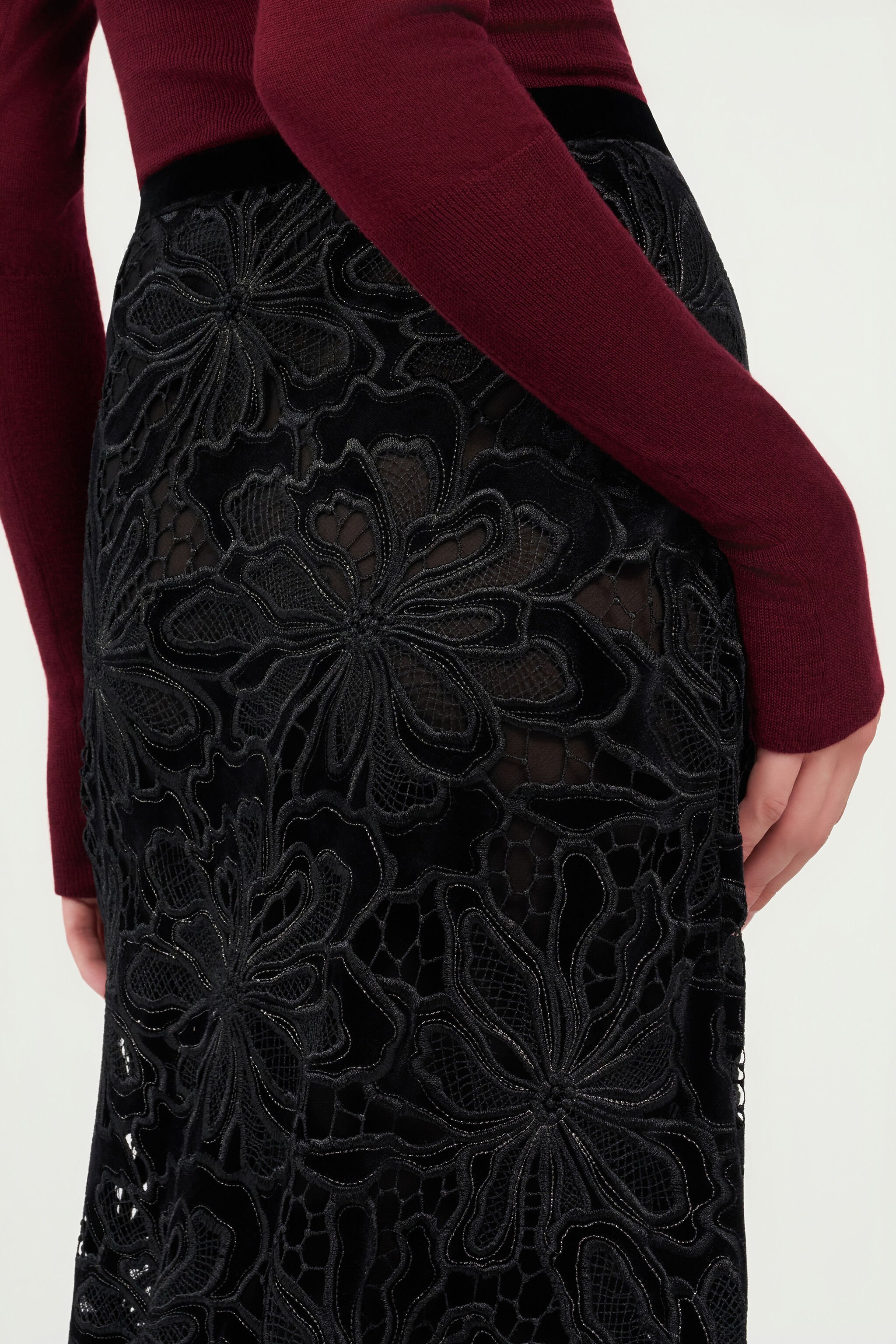 RC Long Floral Lace Skirt BLACK WKT305-FT009