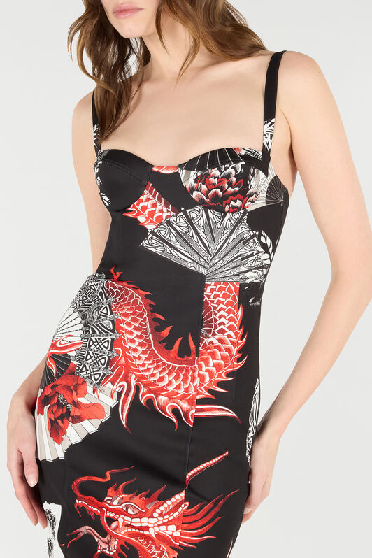 RC Midi Dress with Dragon Schwarz/Rot VQT149-JMP75