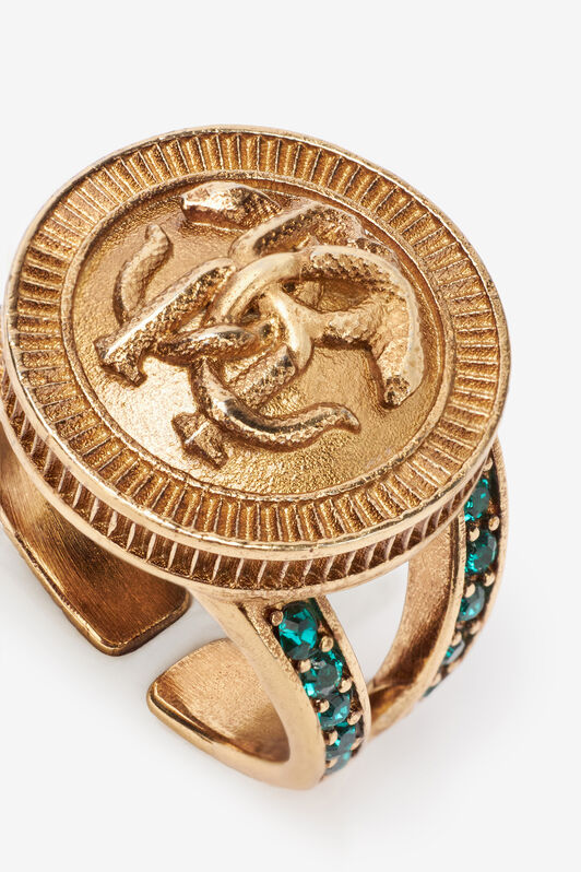 RC Anillo Con Monograma Mirror Snake Y Cristales Oro TKG026-AM066