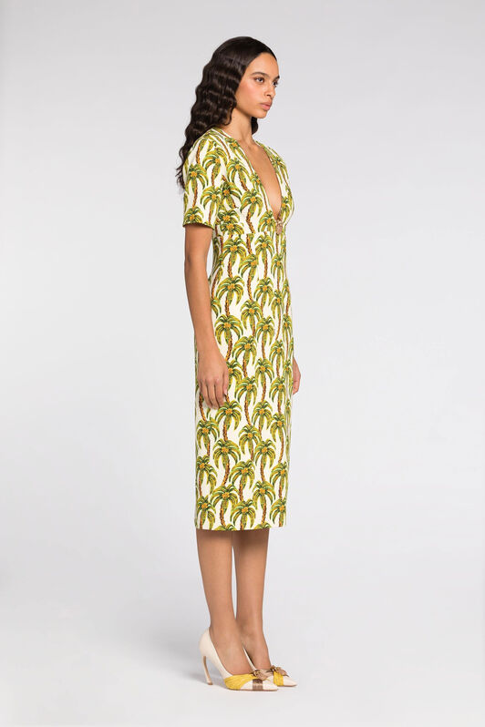 RC Palm tree-print midi dress Light green QWT161-ORG41