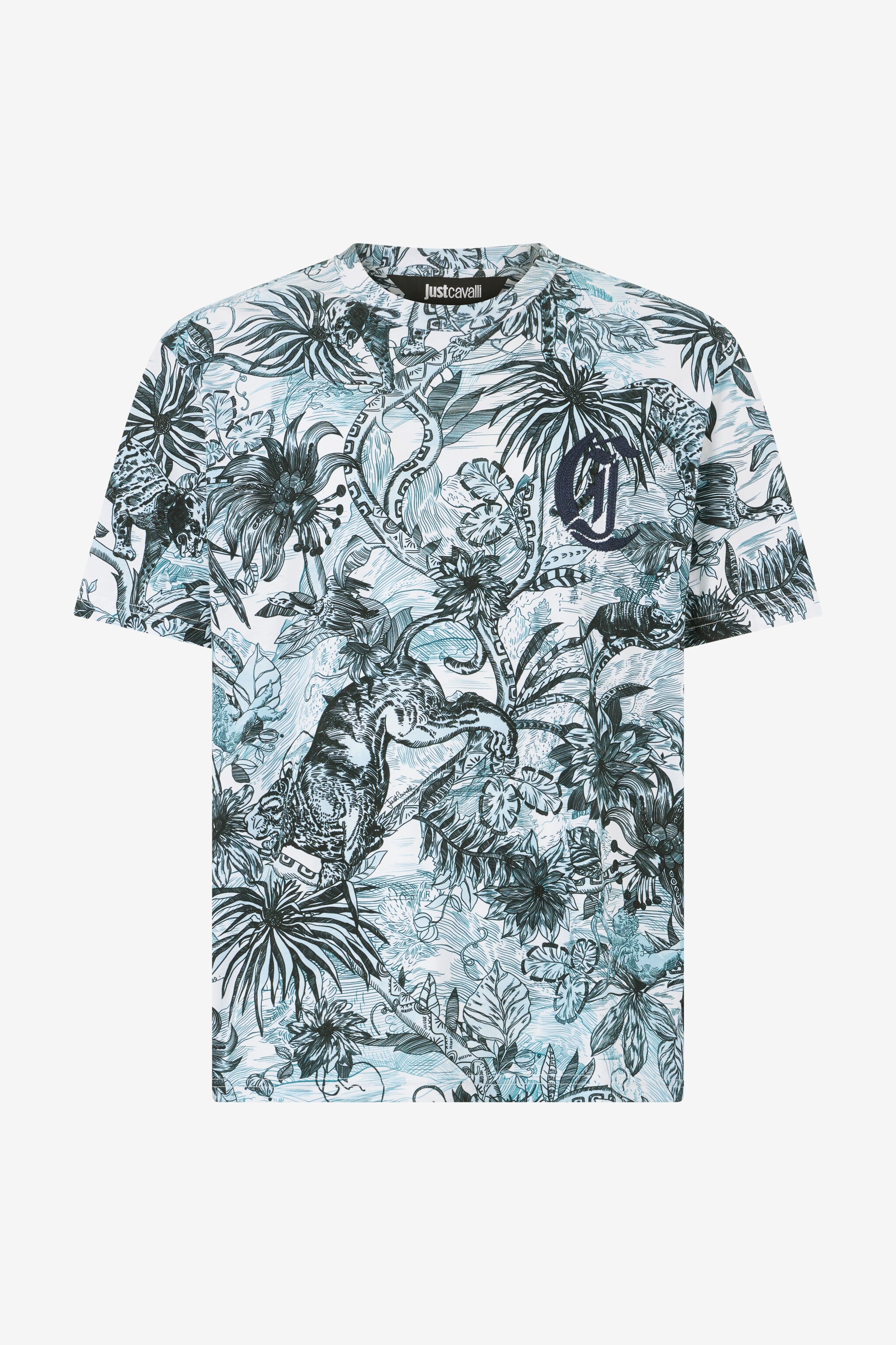 JC T-Shirt Con Stampa Jungle E Monogram Azzurro UFT042-UF062