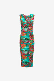 ${brand} Ruched midi dress with Hawaii print ${colorDescription} ${masterID}