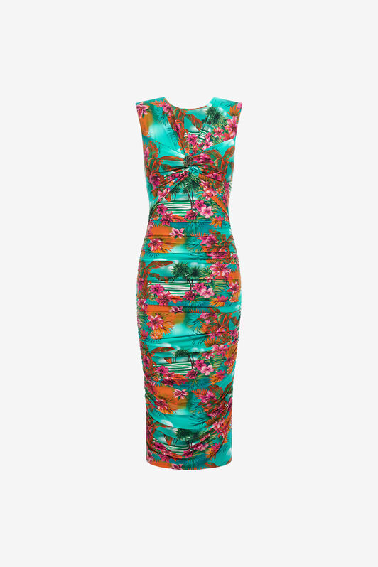 RC Ruched midi dress with Hawaii print Light blue SKT168-LNI84