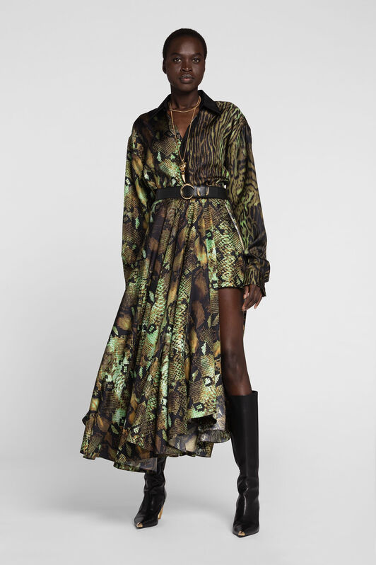 RC Python-Print Silk Skirt NATURALE/MILITARE PKT313-4QE38