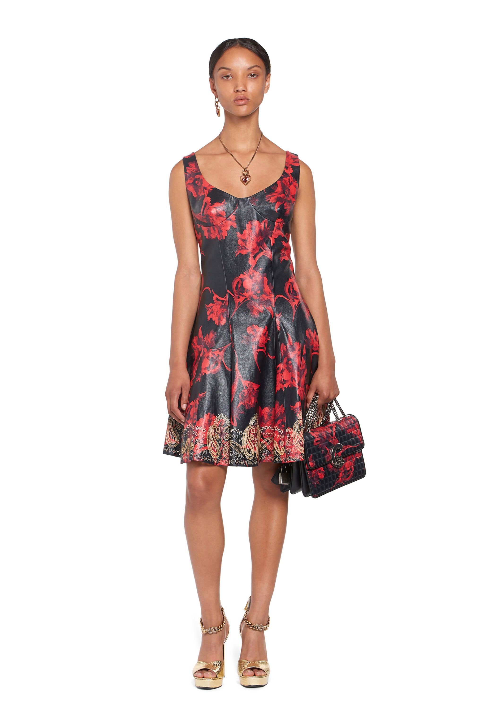 RC Micro Parrot Tulip print leather dress BLACK/RUBY IQP103-PFP67
