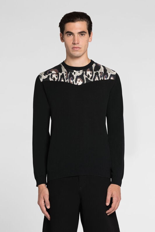 RC Leopard-print panel-detail jumper Black QRM611-MA001