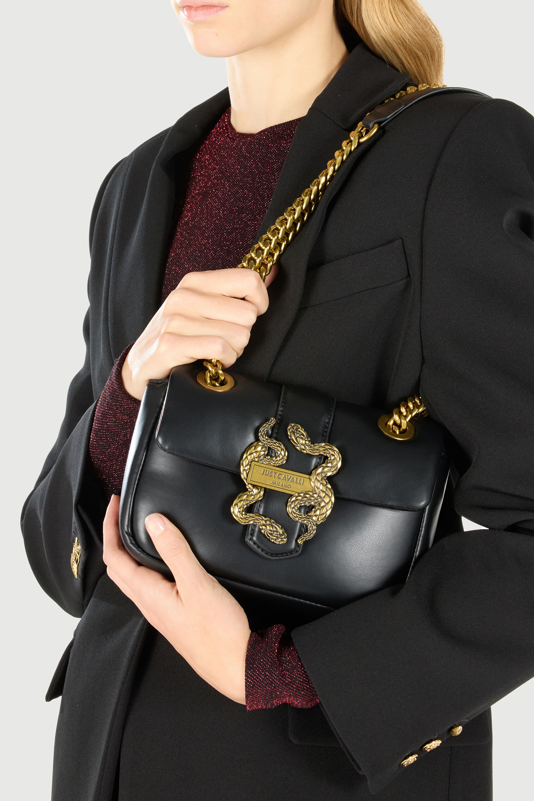 JC Bolso Con Asa De Cadena Y Mirror Snake Negro TFB052-TF417
