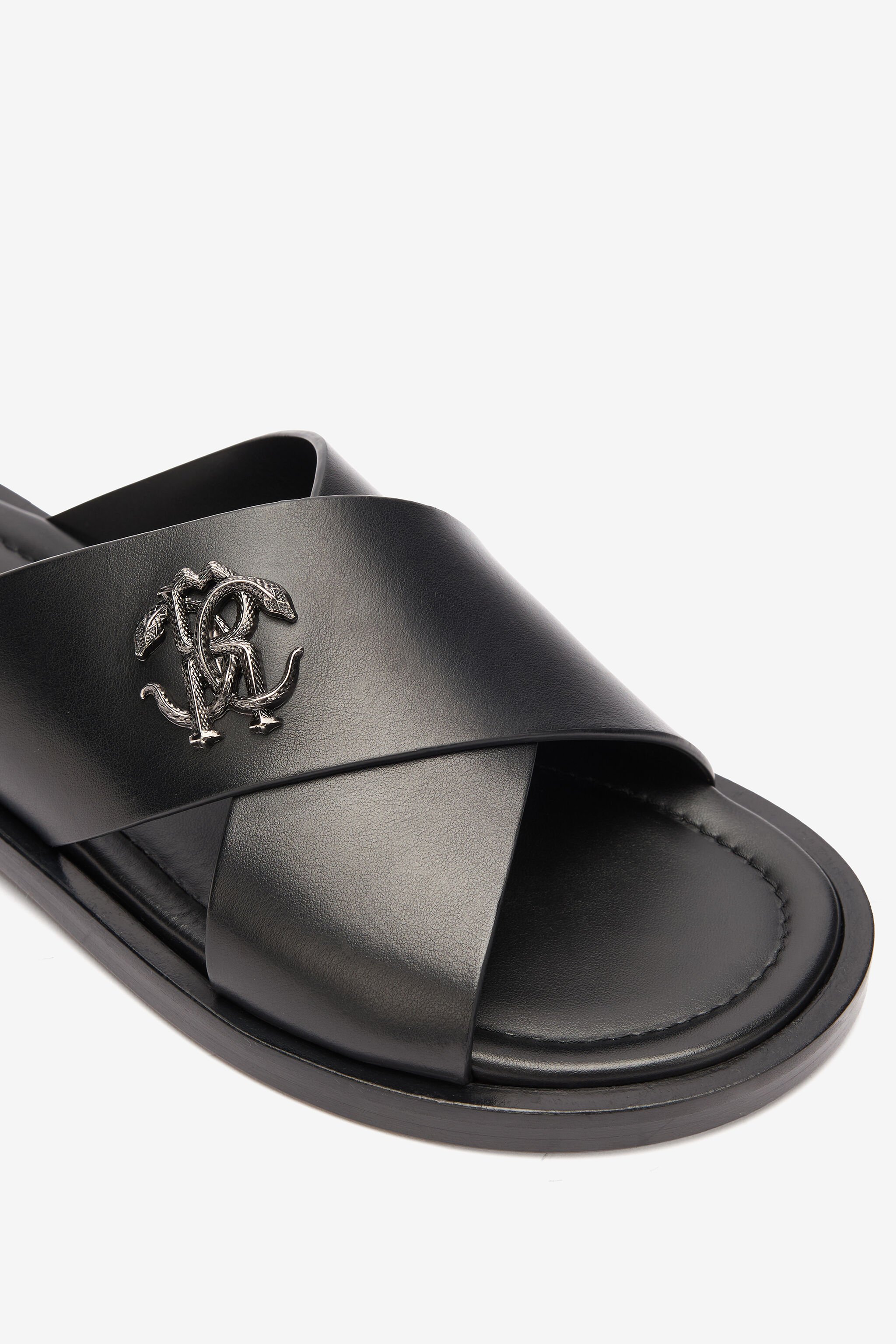 RC Claquettes Avec Bandes Et Monogramme Mirror Snake Noir URS021-PZA90