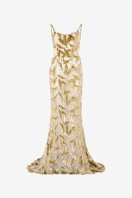 ${brand} Abito Extralungo See-Through Avorio Con Motivo Foliage ${colorDescription} ${masterID}