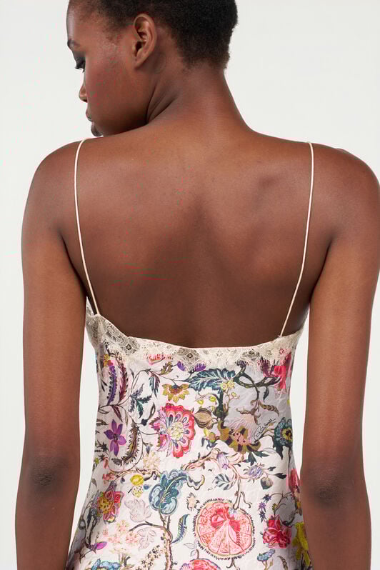 RC Long Silk Dress with Florentine Flowers Print BEIGE WQT110-RYR29