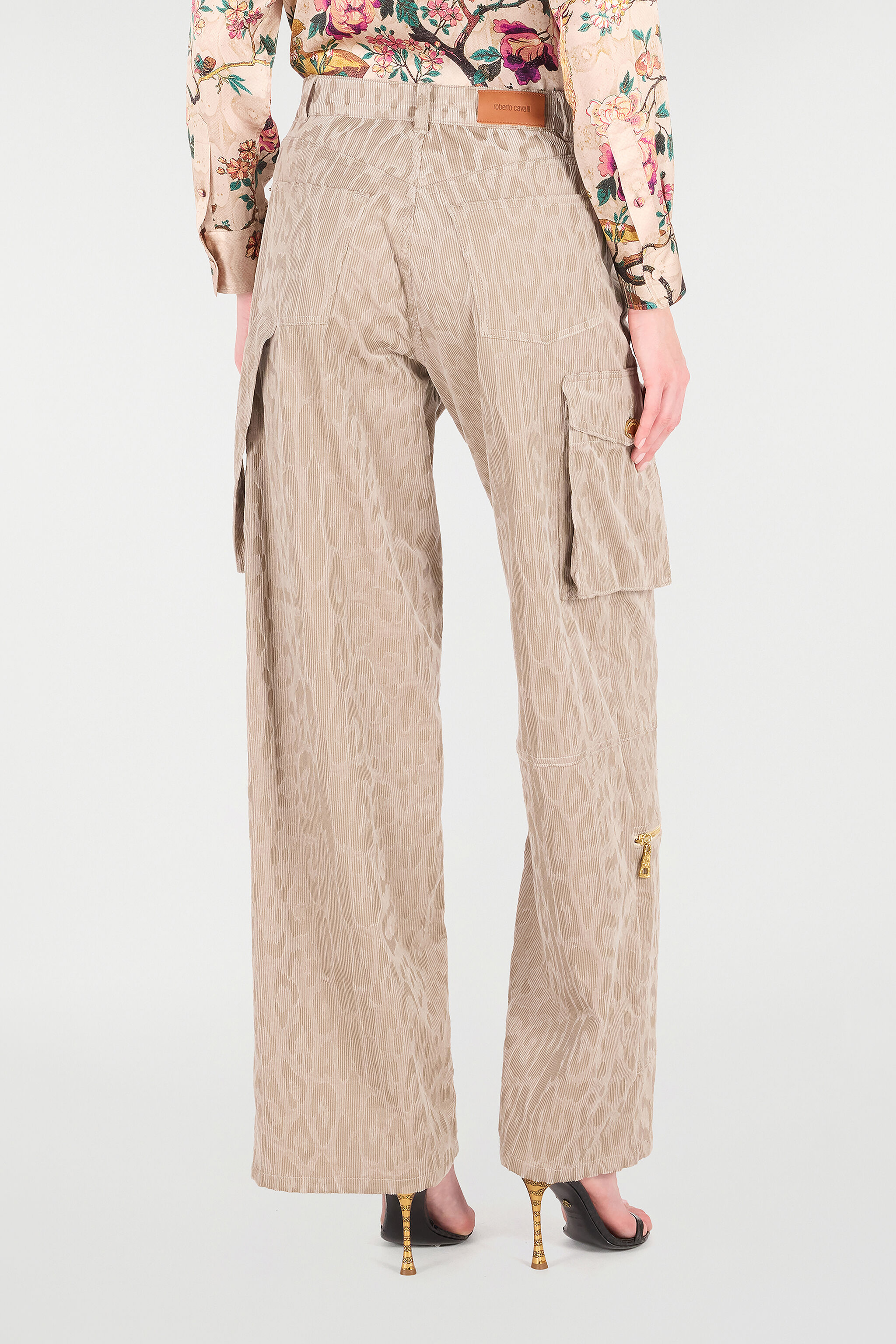 RC Cargo Pants with All-Over Jaguar Skin Motif Light Brown VKT250-VL076