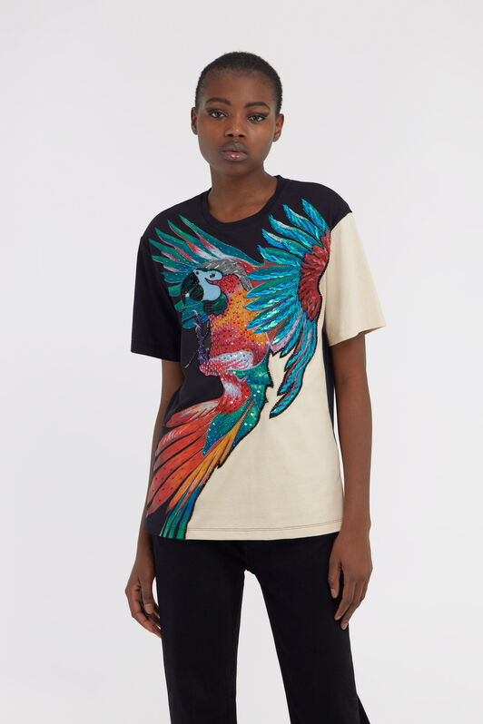 RC T-shirt with Parrot print Schwarz/Elfenbein SKR61D-3PL28