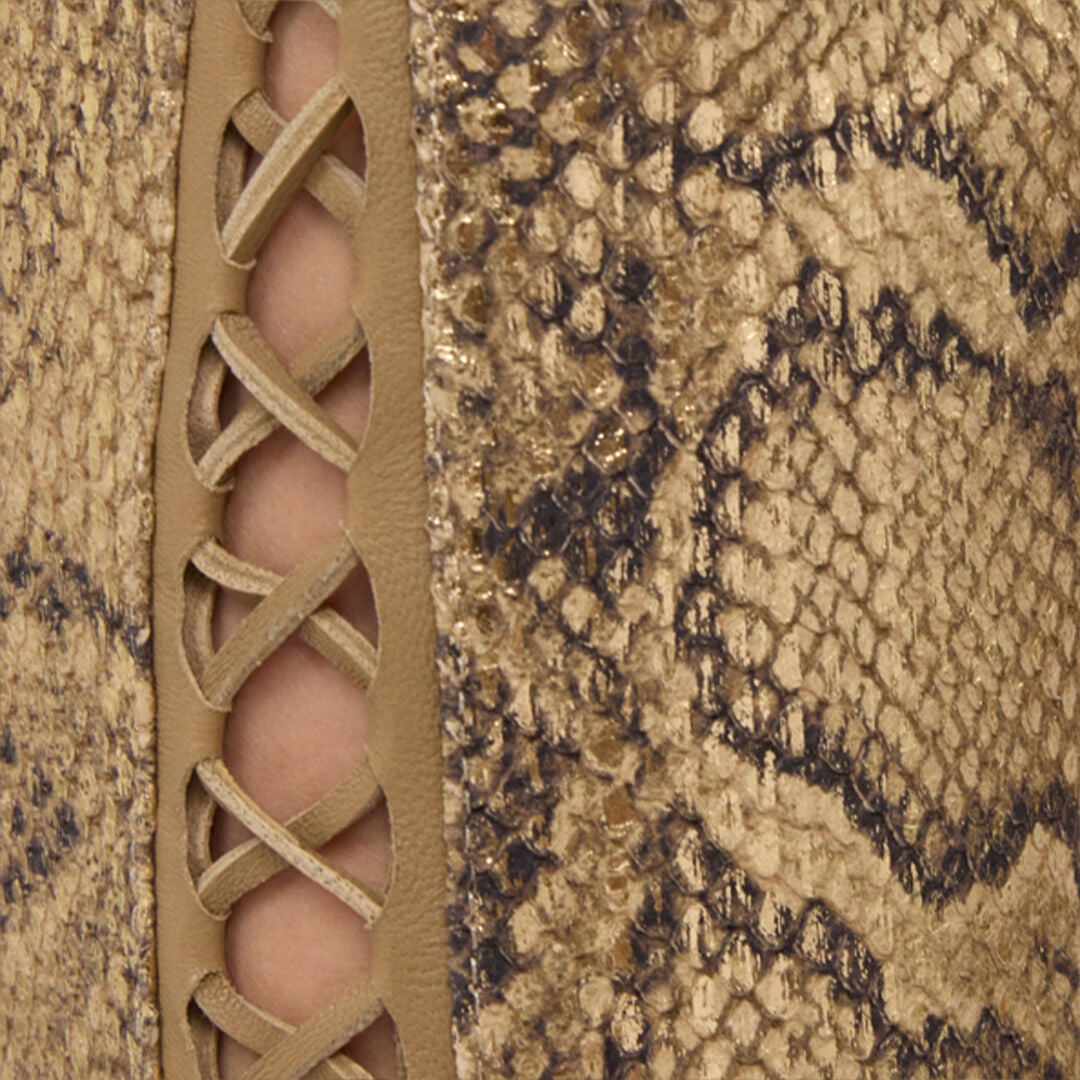 Gold Leather Pants with Python Print and Cut-Out Details in GOLD